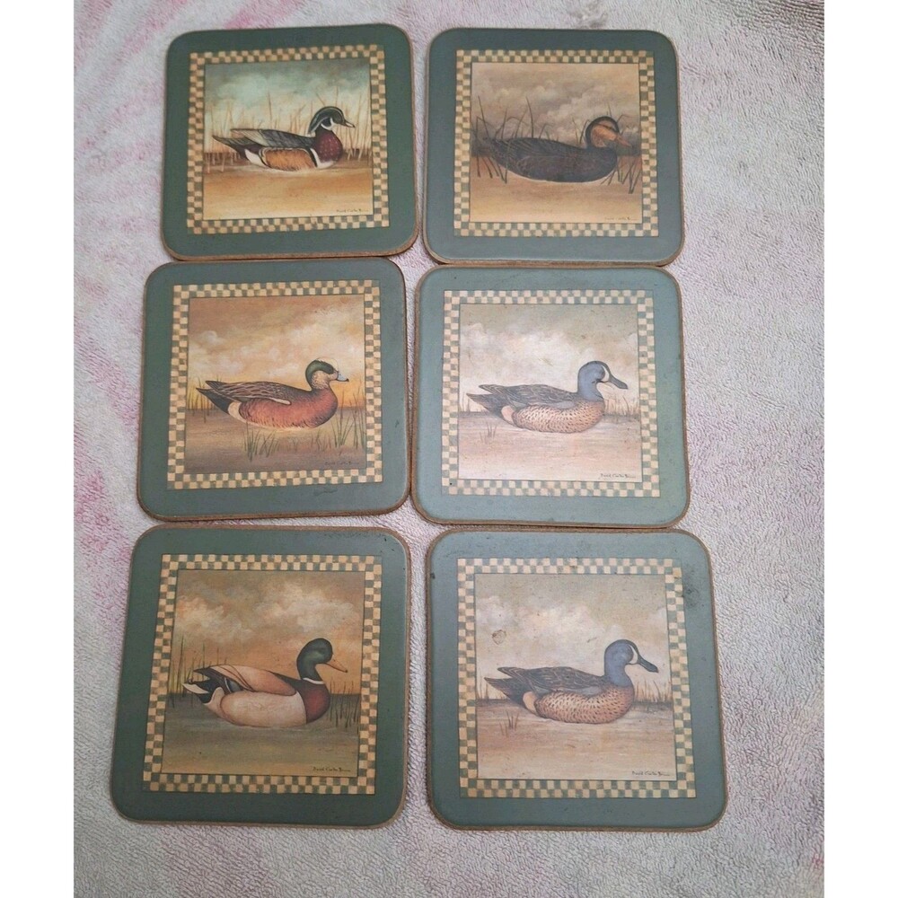 Pimpernel Duck Wildlife Coasters Set of 6 Cork Backed David Carter Brown Art Set